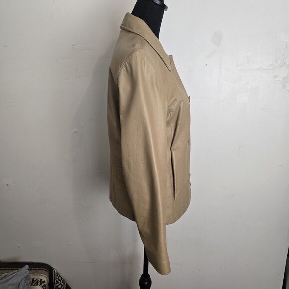 Colebrook & Co Leather Jacket Women Medium Button Up Tan Neutral Beige - Picture 3 of 12
